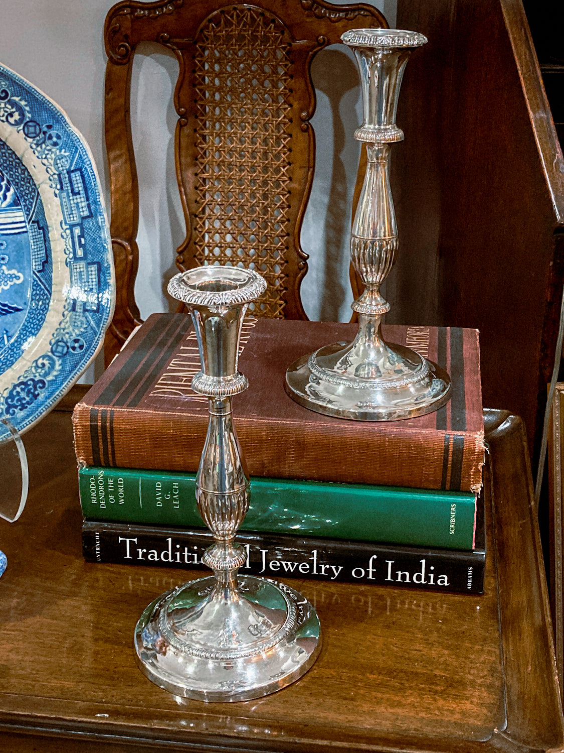 Pair 20th Century Georgian Style Silver-Plated Tall Weighted Candlesticks