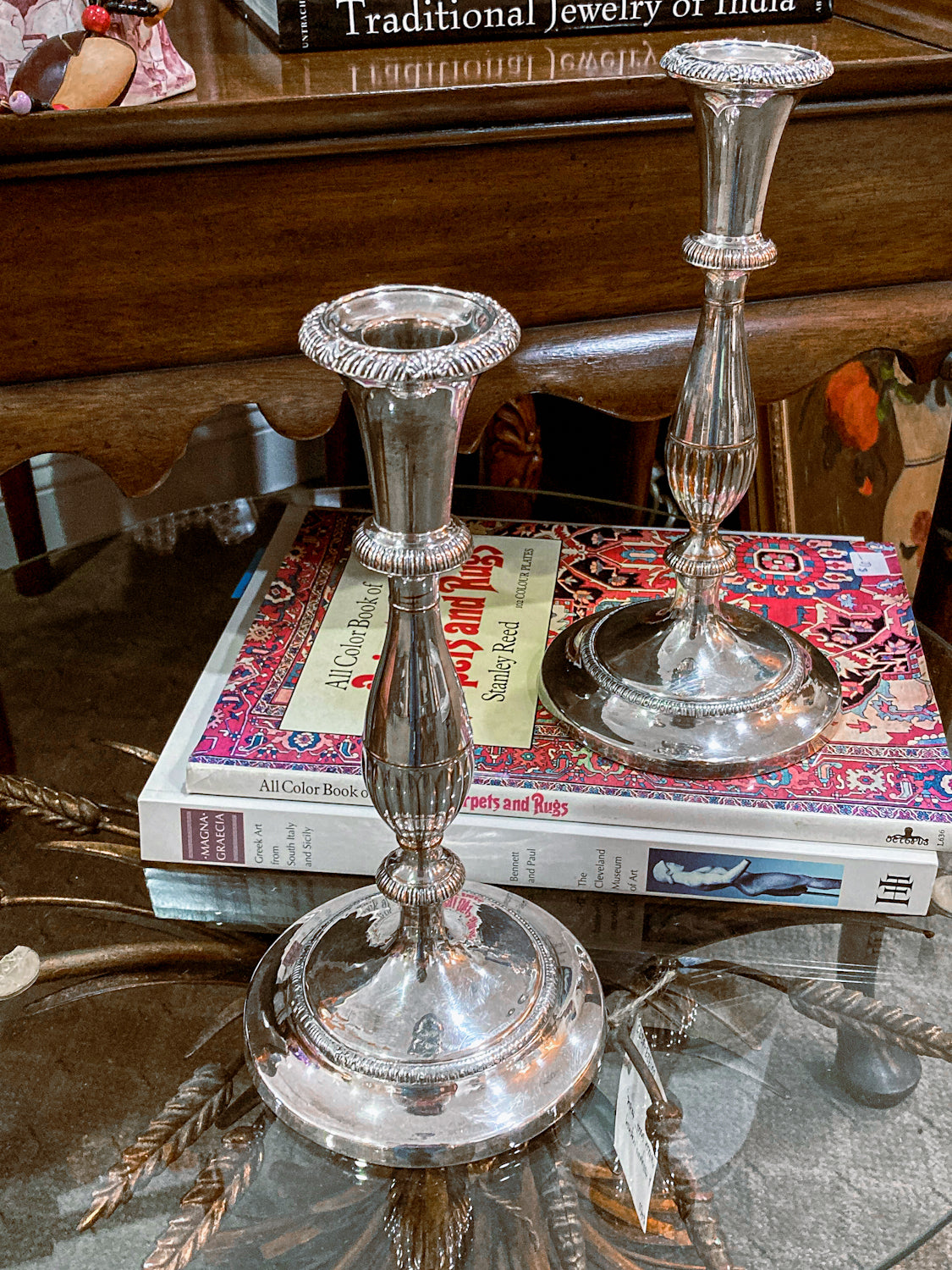 Pair 20th Century Georgian Style Silver-Plated Tall Weighted Candlesticks