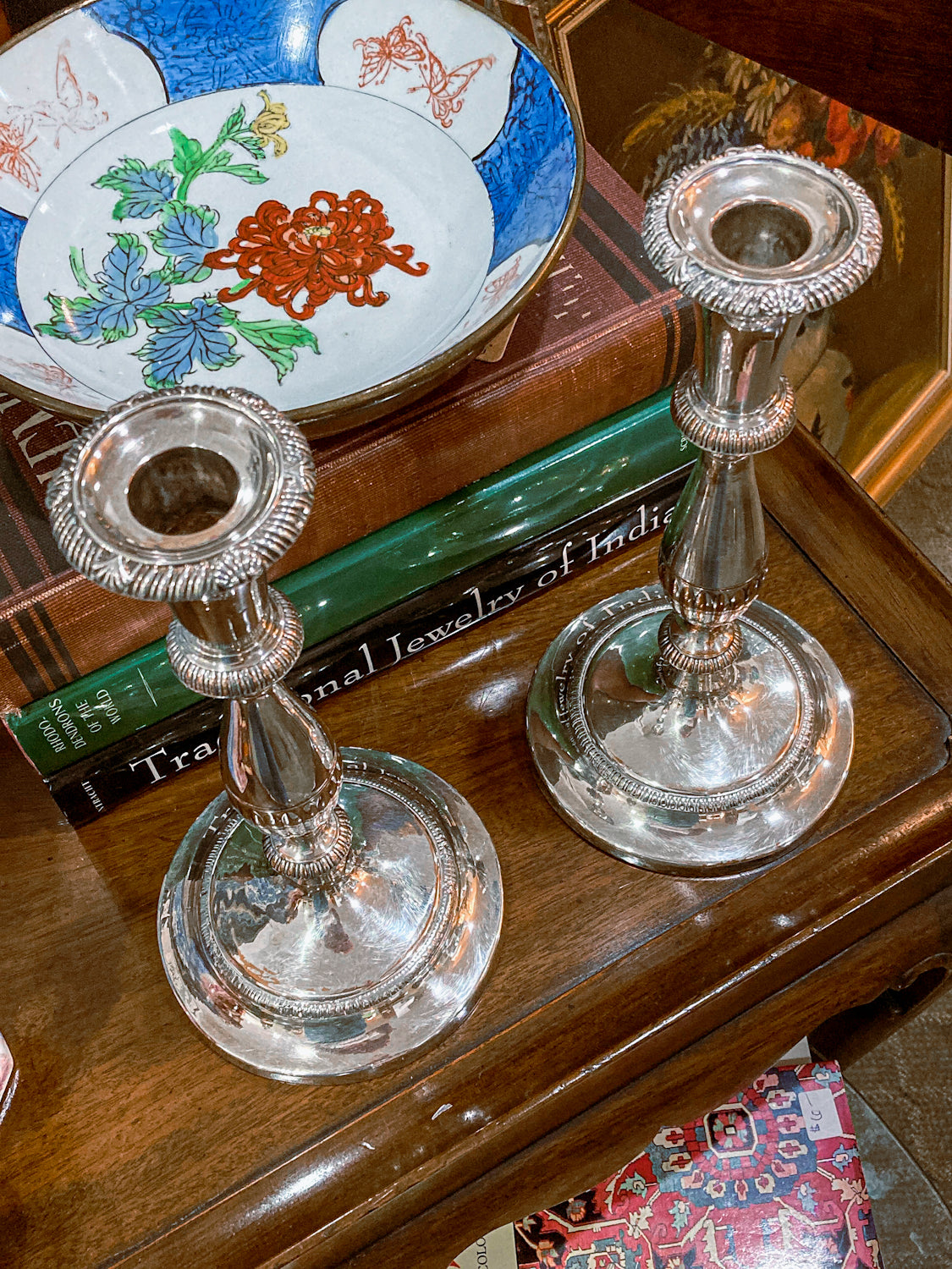 Pair 20th Century Georgian Style Silver-Plated Tall Weighted Candlesticks