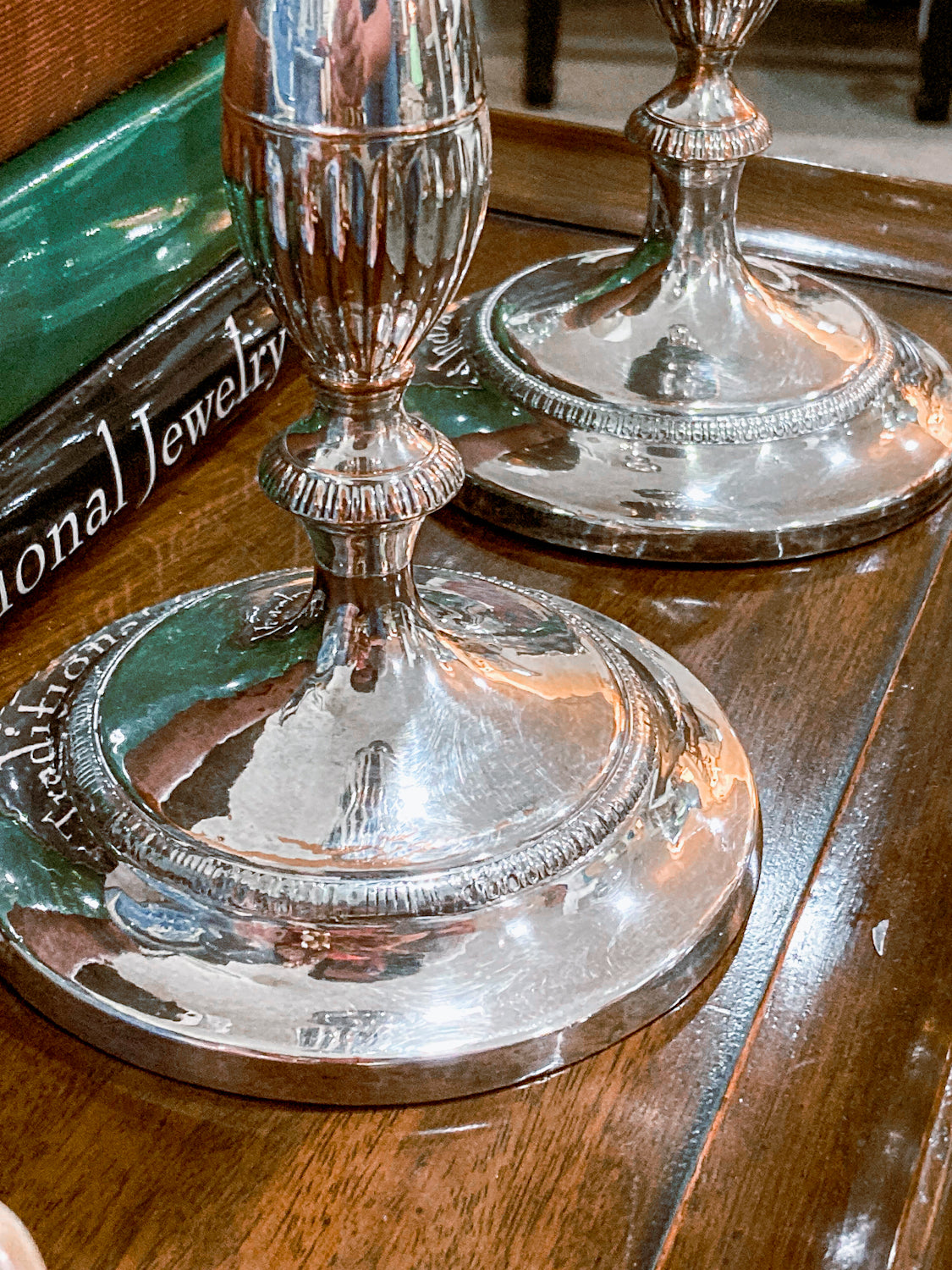 Pair 20th Century Georgian Style Silver-Plated Tall Weighted Candlesticks