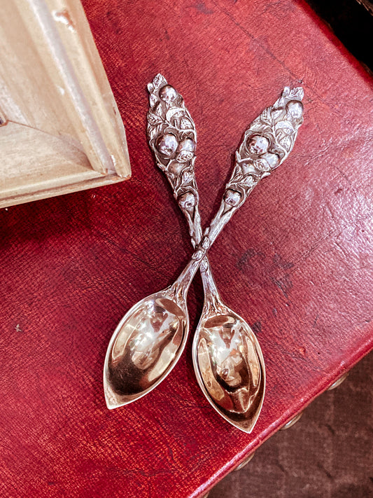 Pair Antique 1907 Watson Sterling Silver Orange Pattern Citrus Spoons