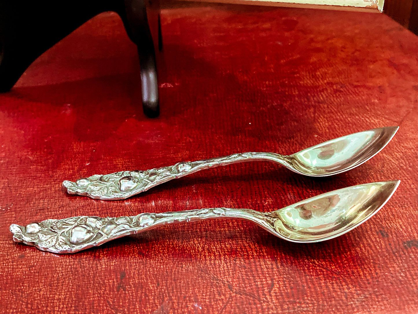 Pair Antique 1907 Watson Sterling Silver Orange Pattern Citrus Spoons