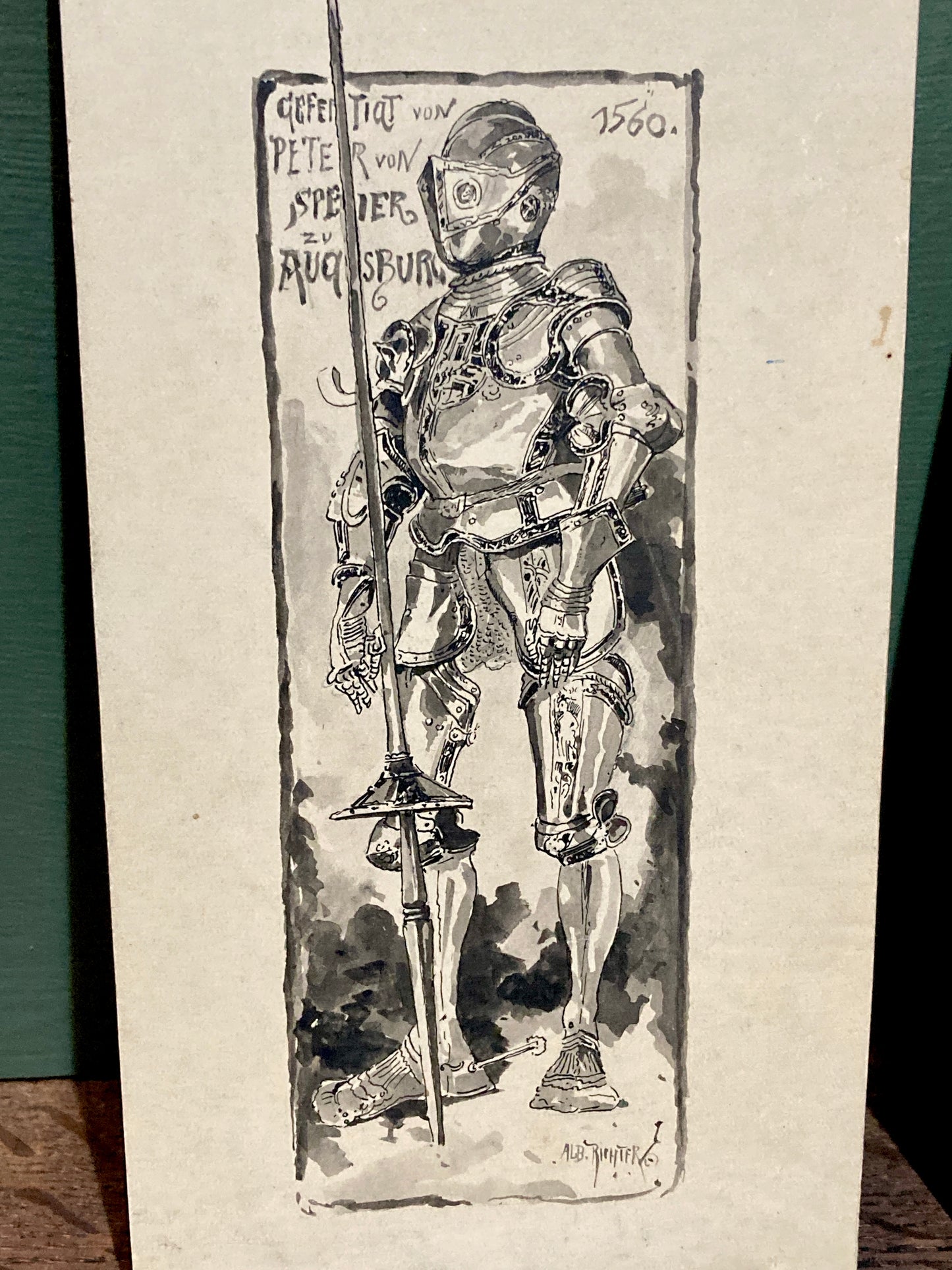 Pair Antique Albert Richter (1845 - 1898) Knight Armour Suit Fine Art Drawings