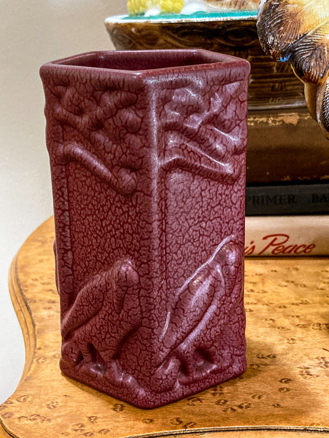 Rare Antique Rookwood 1922 Oxblood Bird Vine 5-Sided Small Ceramic Vase