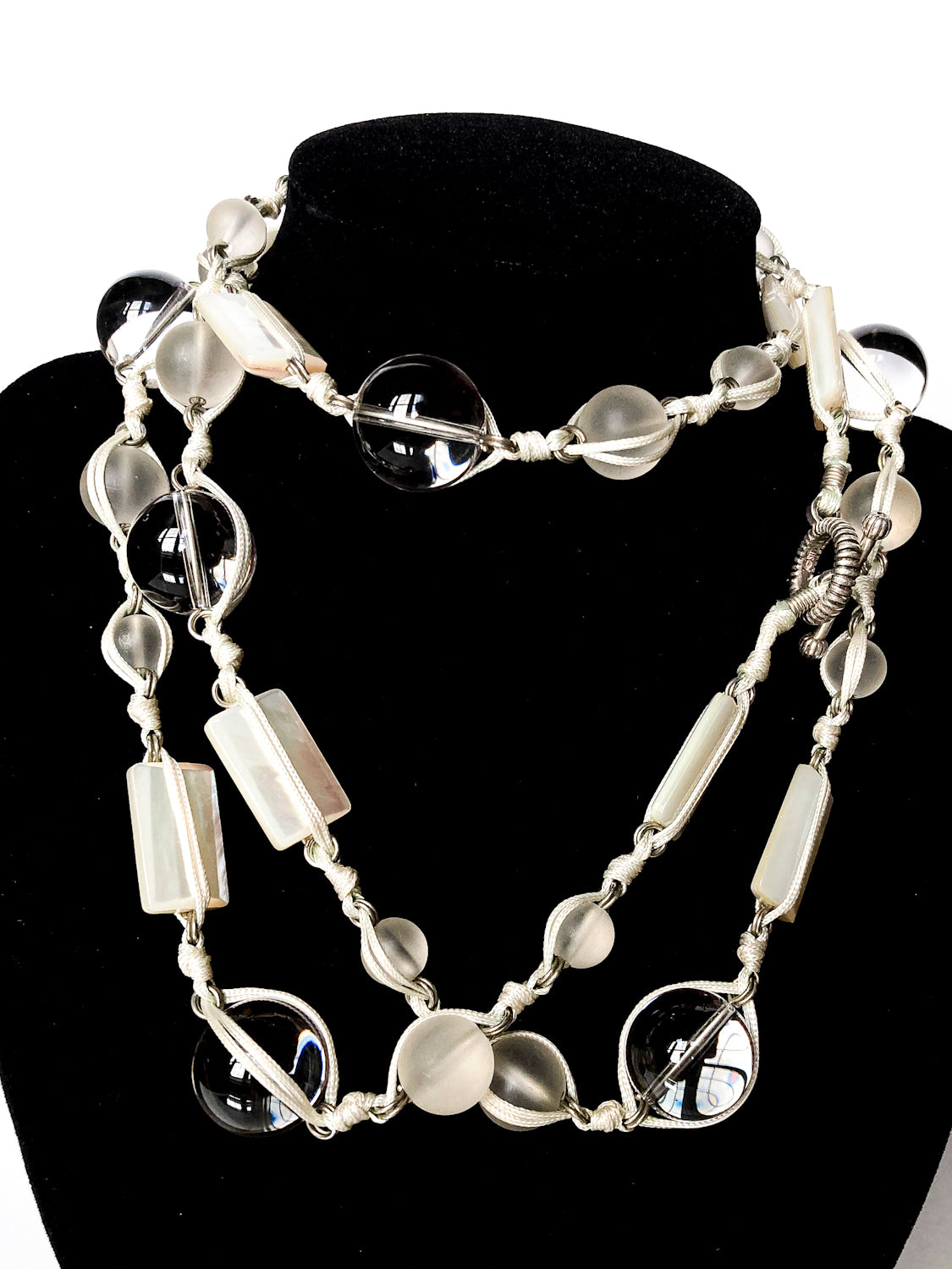 Stephen Dweck Crystal Frosted Glass MOP Sterling Silver Toggle Wrap Necklace