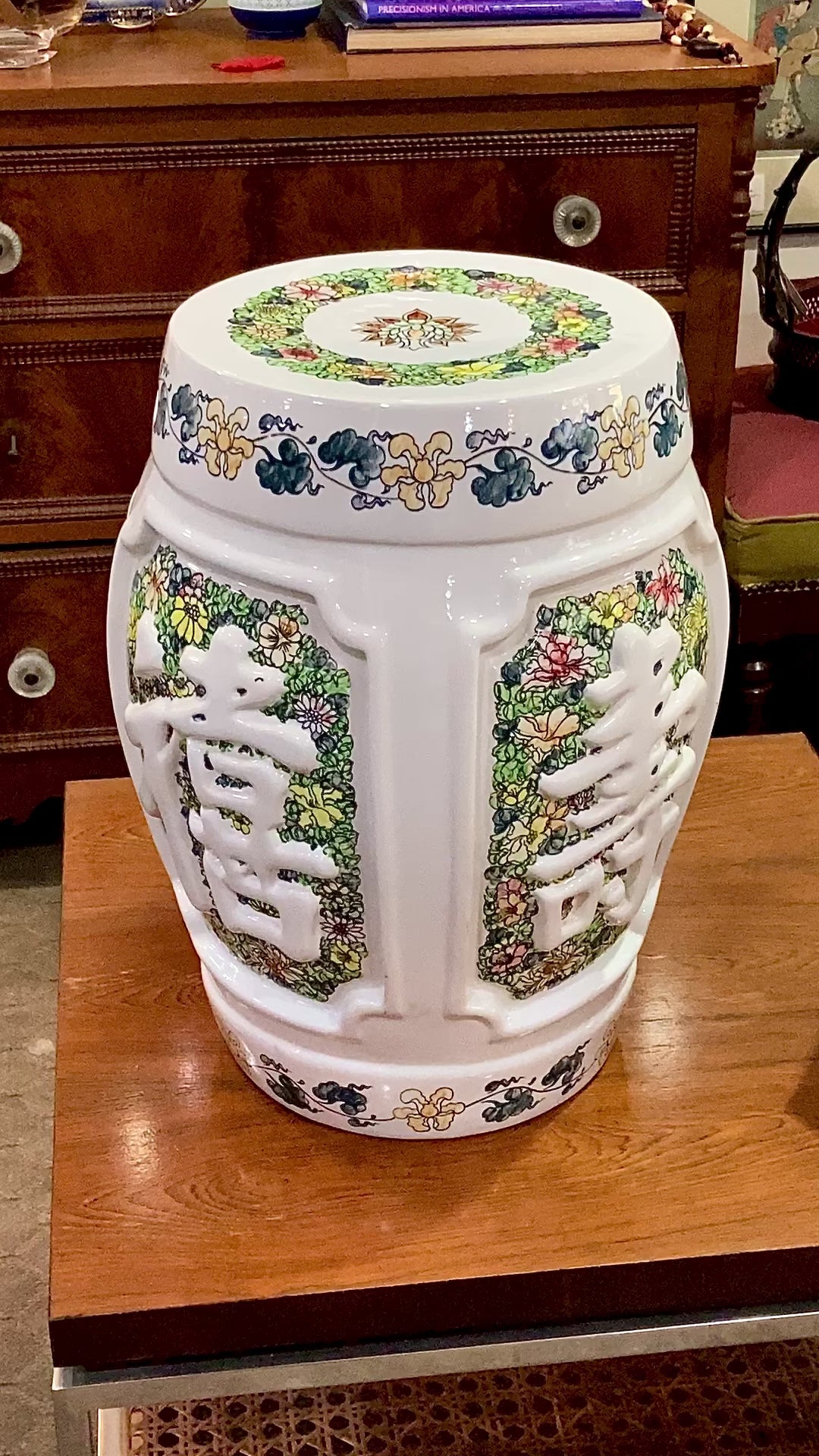 Antique Inspired Vintage Polychrome Floral Ceramic Chinese Garden Stool Video