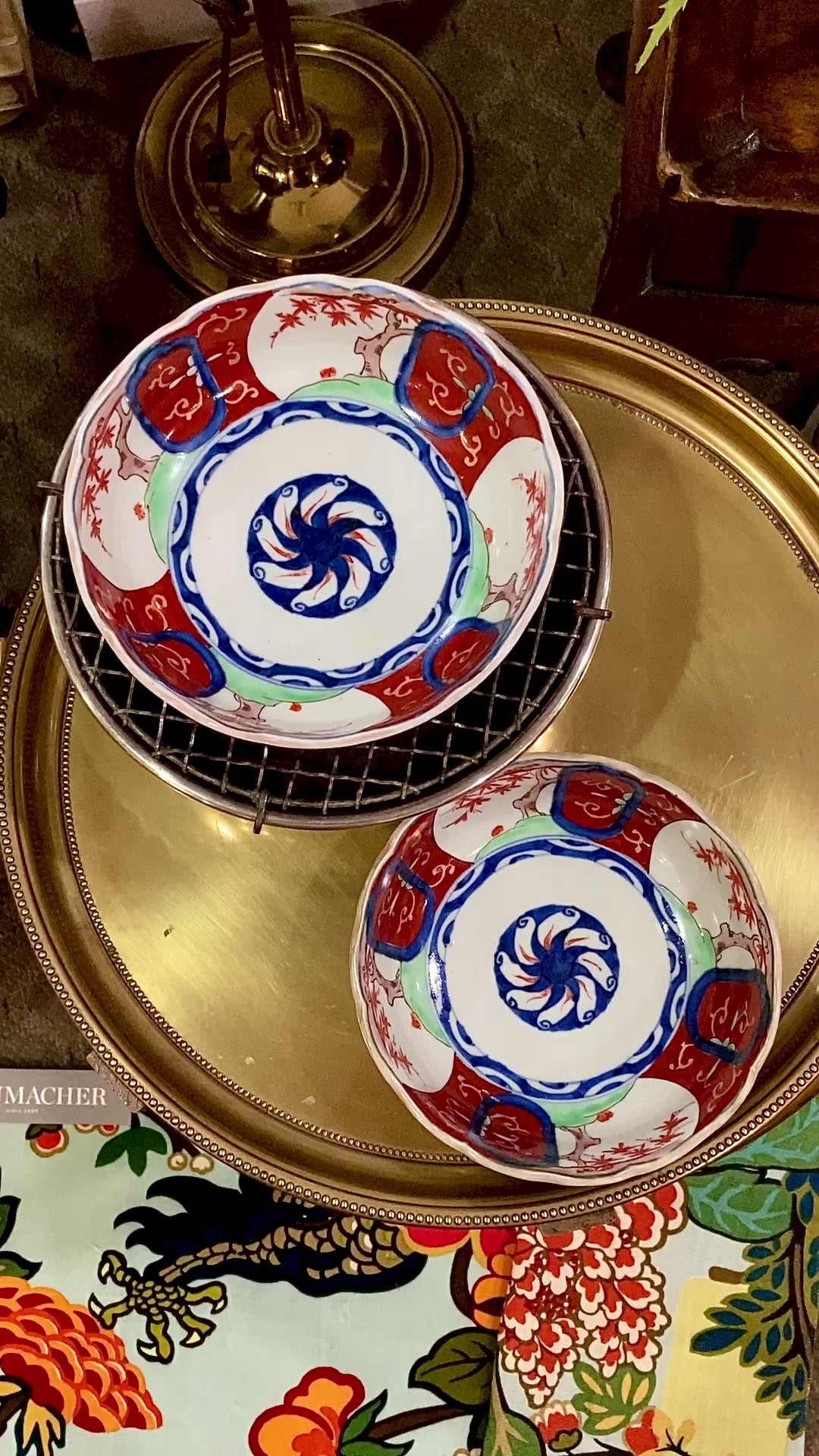 Pair Antique Japanese Meiji Period Fox Theme Red Blue Imari Porcelain Bowls Video