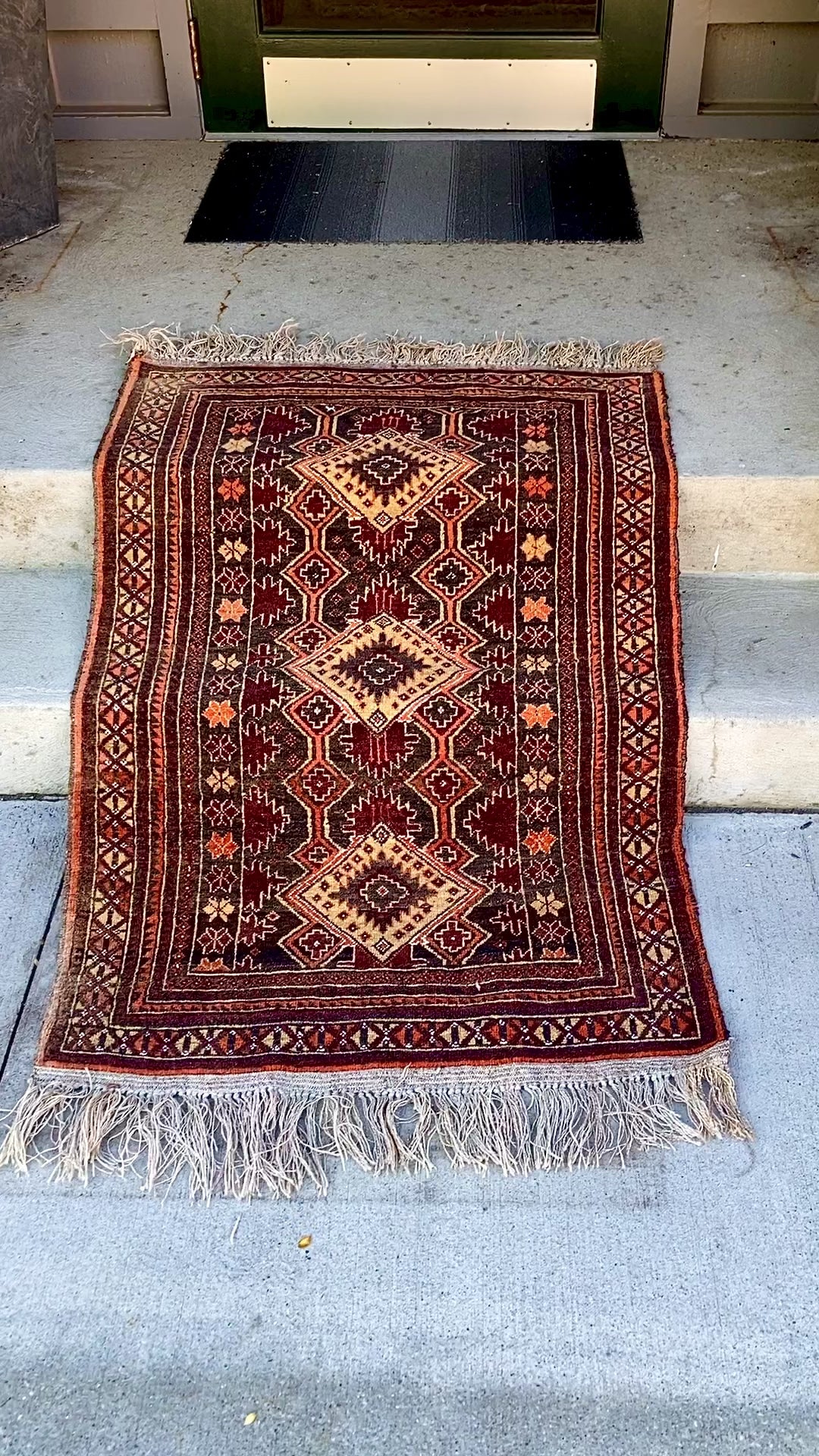 Vintage 1980s Orange Red Fringe 5x3ft Hand Woven Persian Wool Area Rug Video