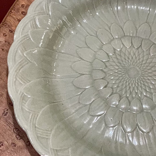 Antique 19th Century Wedgwood Caneware Earth Green Sunflower Plate Video