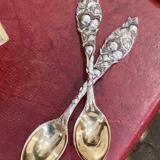 Pair Antique 1907 Watson Sterling Silver Orange Pattern Citrus Spoons Video