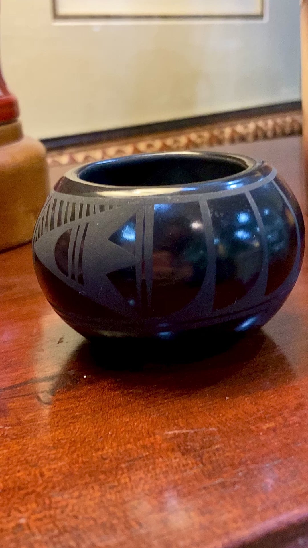 Vintage Adakai Navajo Feather Design Handmade Mini Black Pottery Vase Video