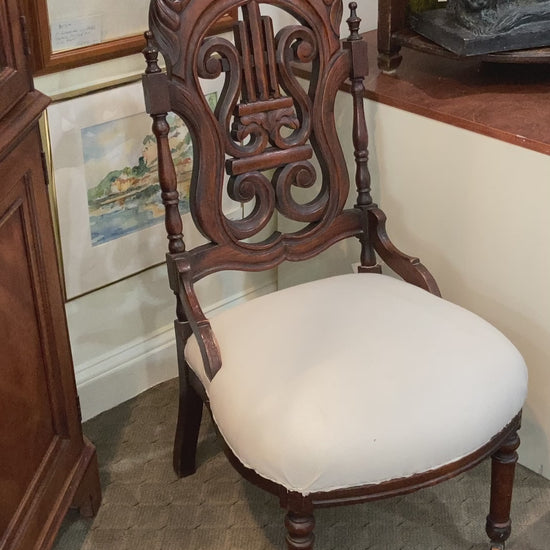 Antique American 19th Century Victorian Carved Walnut Slipper Chair