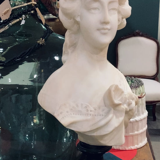 Antique Hand Carved Italian Marble Female Bust by Adolfo Cipriani (1880-1930)