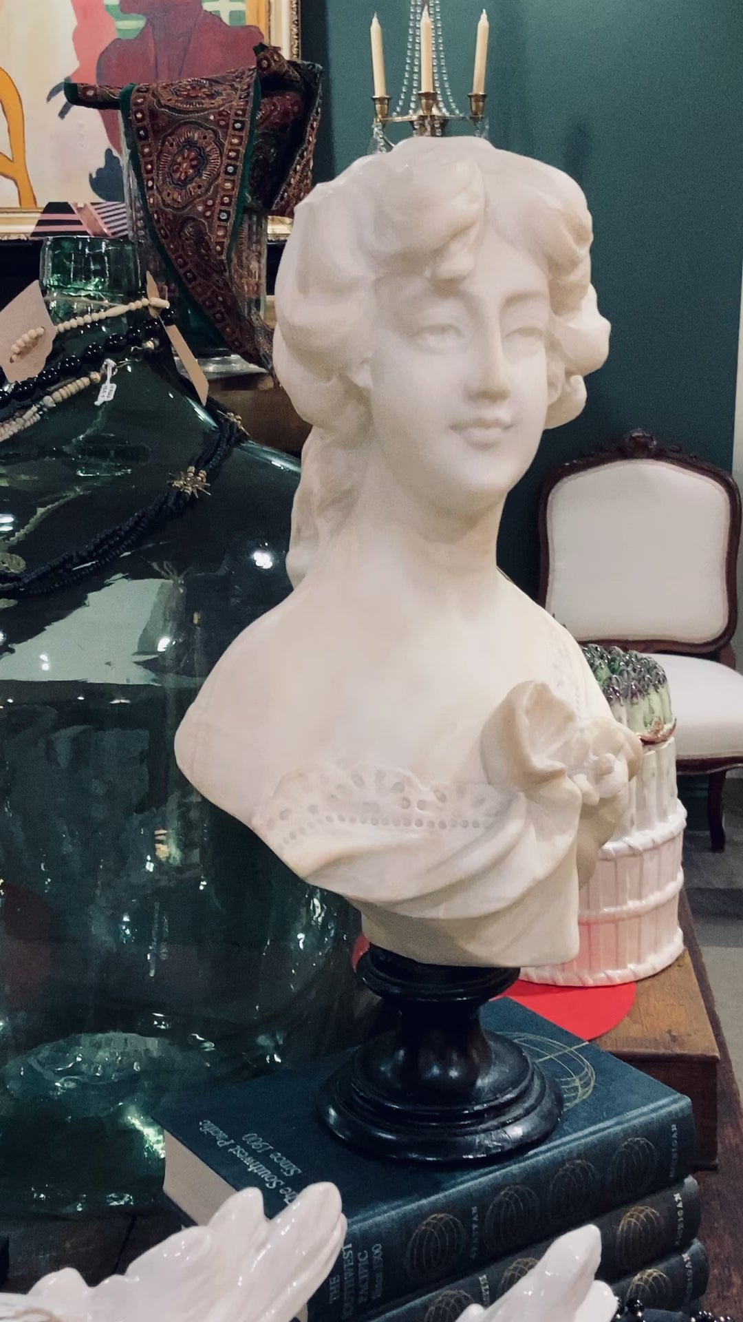 Antique Hand Carved Italian Marble Female Bust by Adolfo Cipriani (1880-1930)