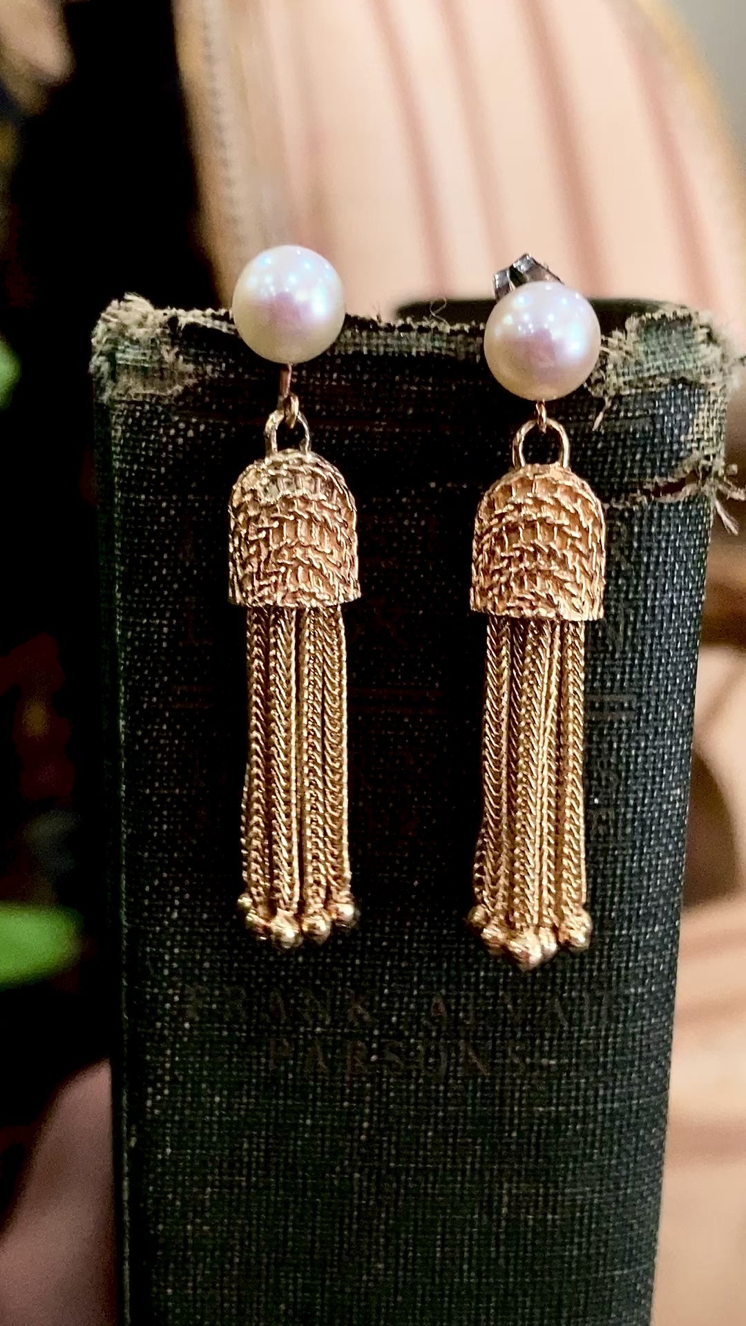 Vintage Italian 14K Yellow Gold Pearl Braided Tassel Dangle Post Earrings Video