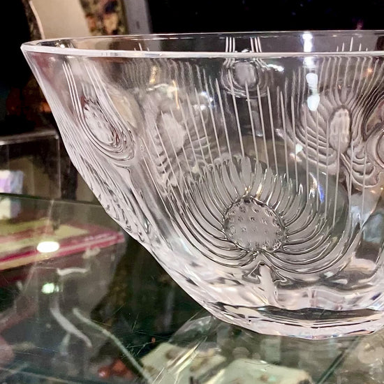 Vintage 1960s Lalique Clear Crystal Thistle Pattern Art Deco Style Bowl