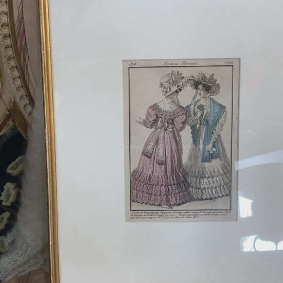 Framed Antique French 19th Century 1826 Parisian Fashion Plate Print