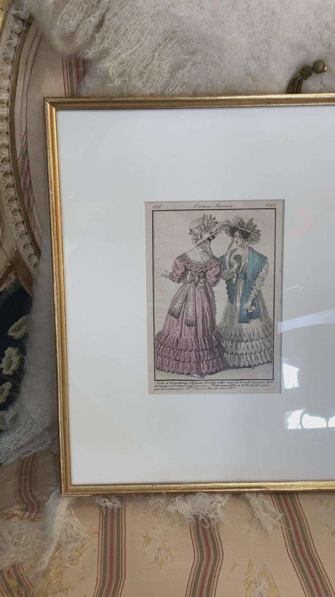 Framed Antique French 19th Century 1826 Parisian Fashion Plate Print