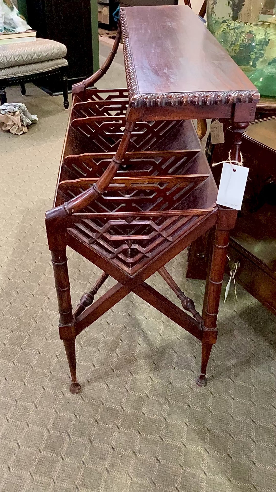 Georgian Style Mahogany Library Book Trough Display Rack Table Video