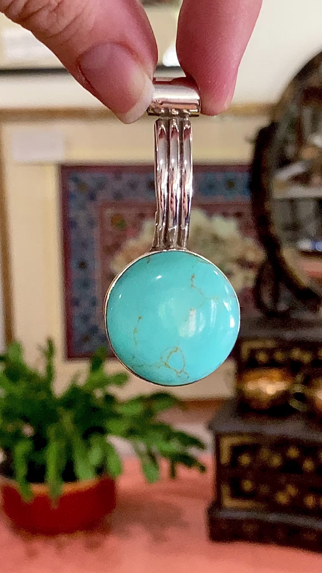 Vintage Mexico Sterling Silver Imitation Turquoise Cabochon Pendant