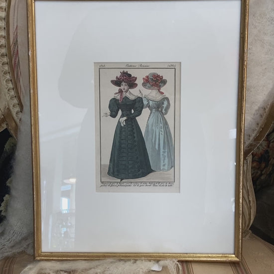 Framed Antique French 19th Century 1825 Parisian Fashion Plate Print