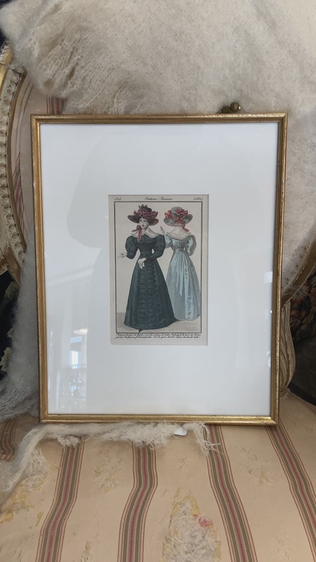 Framed Antique French 19th Century 1825 Parisian Fashion Plate Print