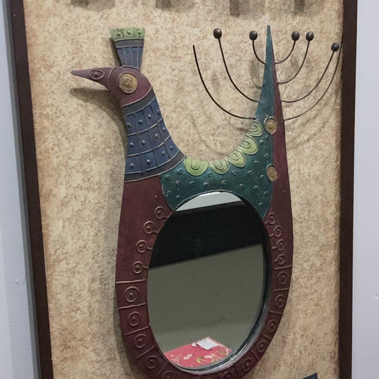 xVintage Scandinavian Folk Bird Style Tole Wall Mirror Art