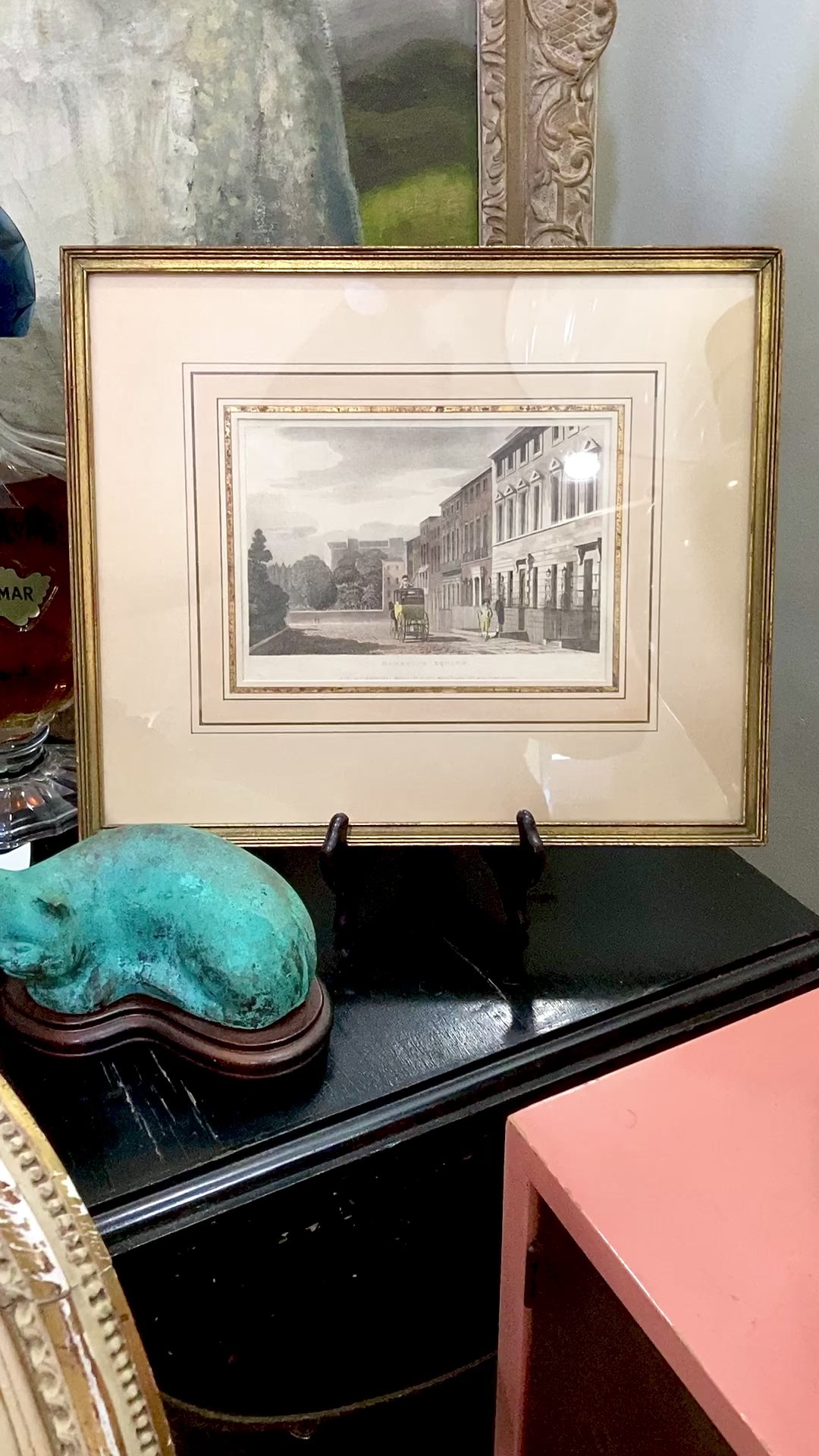 Antique Rudolph Ackermann Carriage Scene English Framed Tinted Print Video
