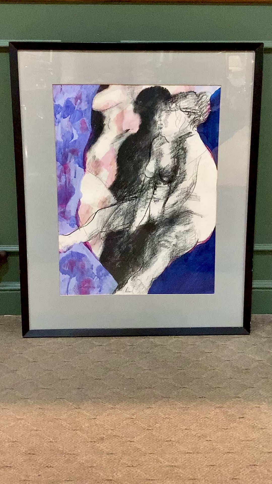 Vintage Mixed Media Abstract Female Figure Framed George Johanson Artwork