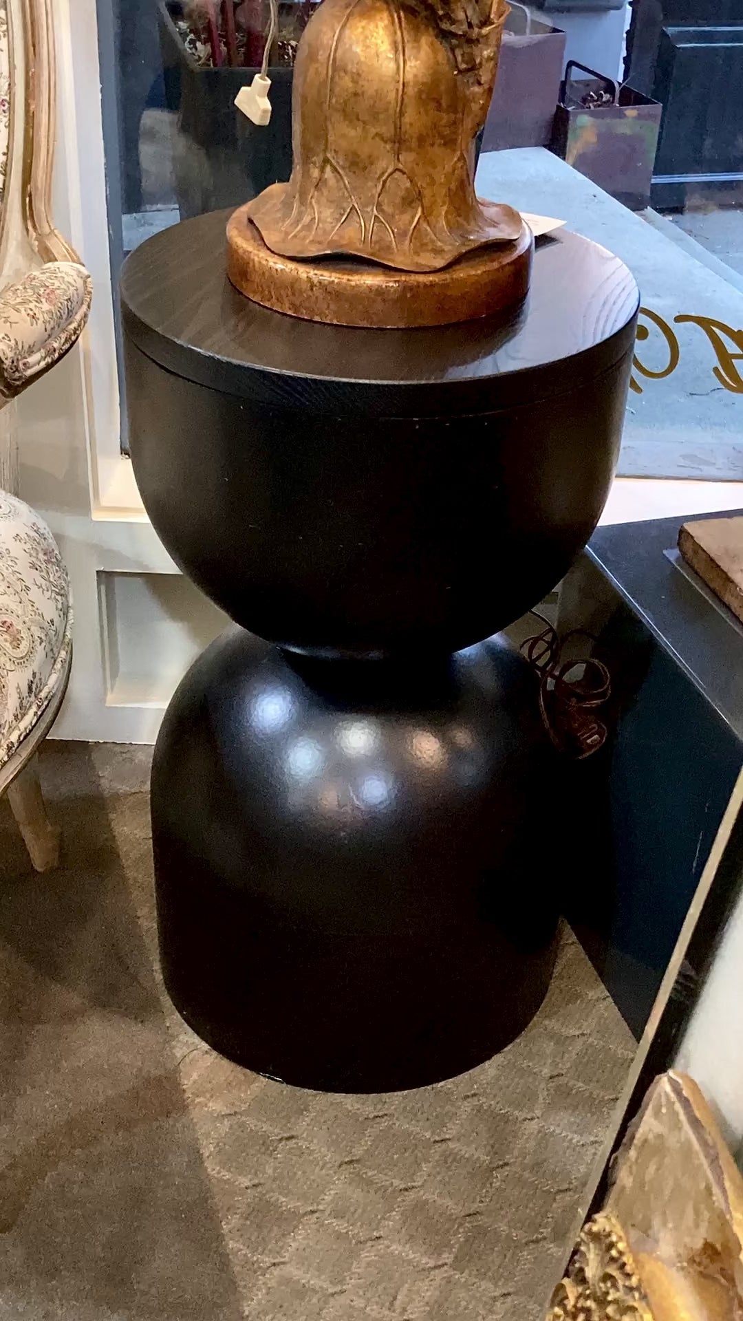 Repurposed Vintage Black Fiberglass Wood Top Hourglass Accent Side Table video