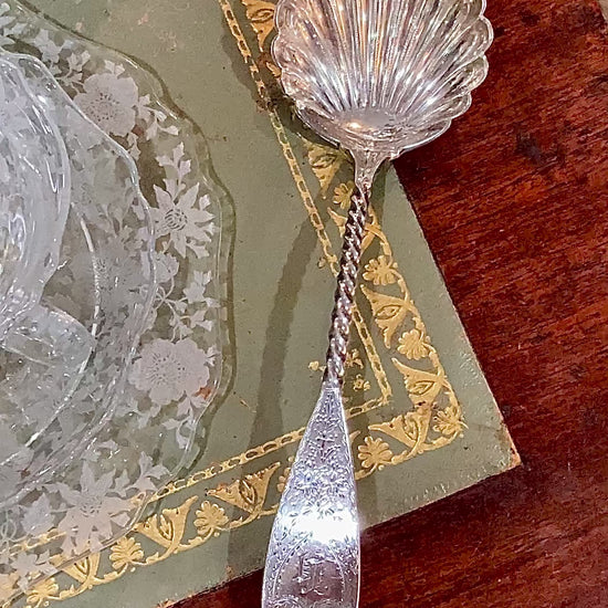 Antique Mid-19th Century Bailey & Co. Coin Silver Engraved Shell Ladle Spoon Video