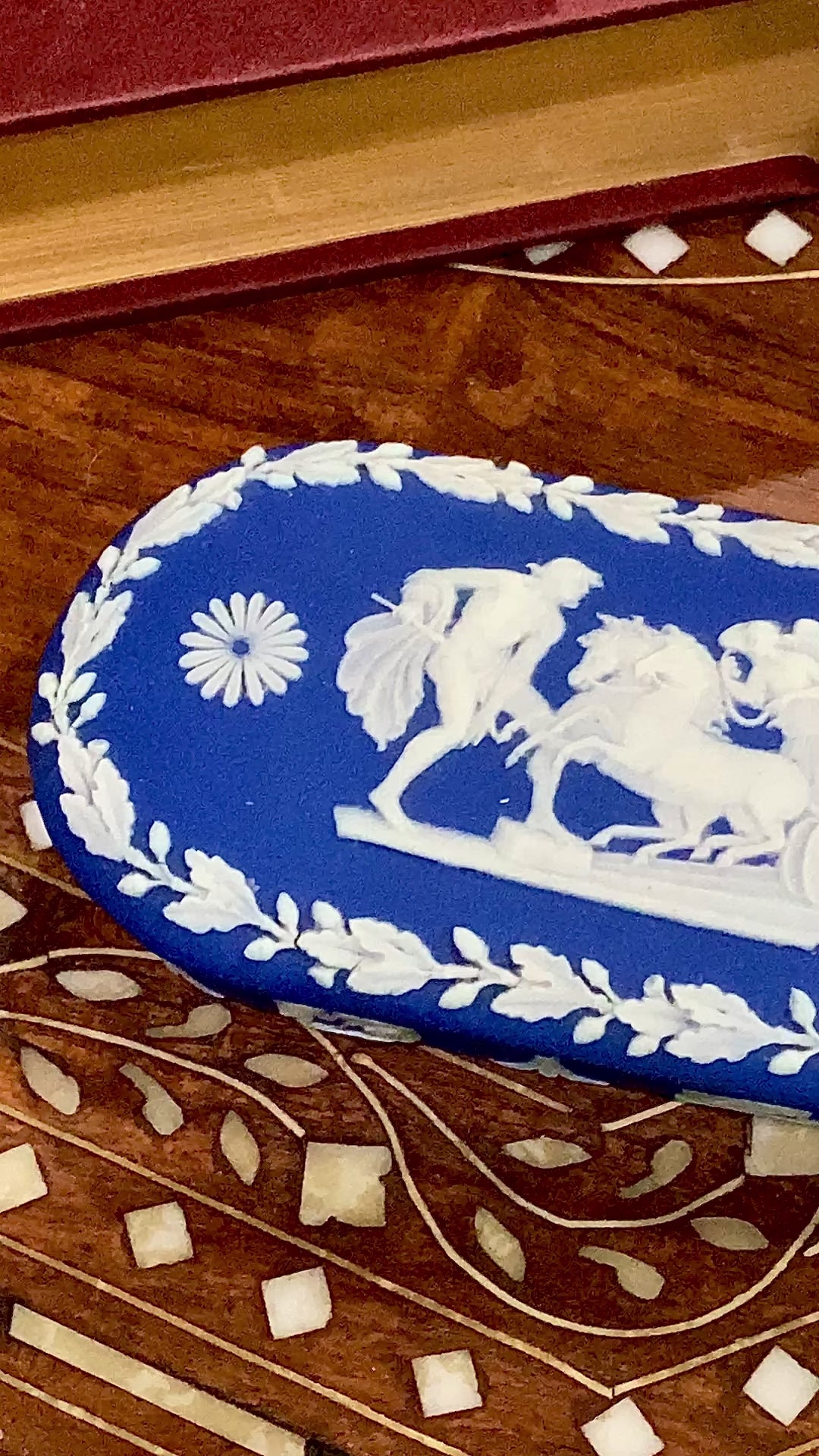 Antique 19th Century Wedgwood Porcelain Blue Jasperware Oval Match Box Video