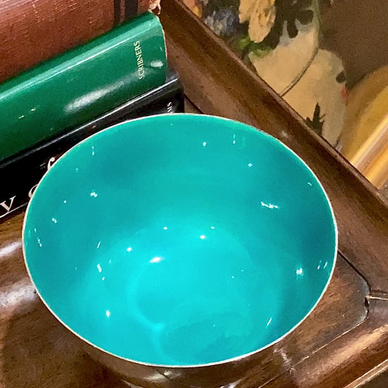 Vintage TOWLE Polished Sterling Silver Turquoise Aqua Enameled Bowl Video