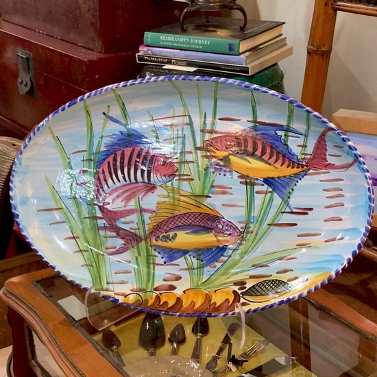 Large Vietri Italian Hand Painted Mediterranean Fish Ceramic Oval Platter Video