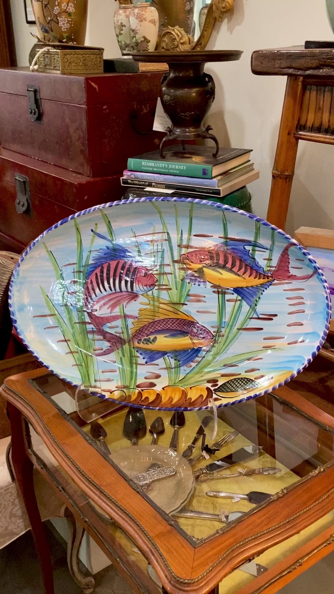 Large Vietri Italian Hand Painted Mediterranean Fish Ceramic Oval Platter Video