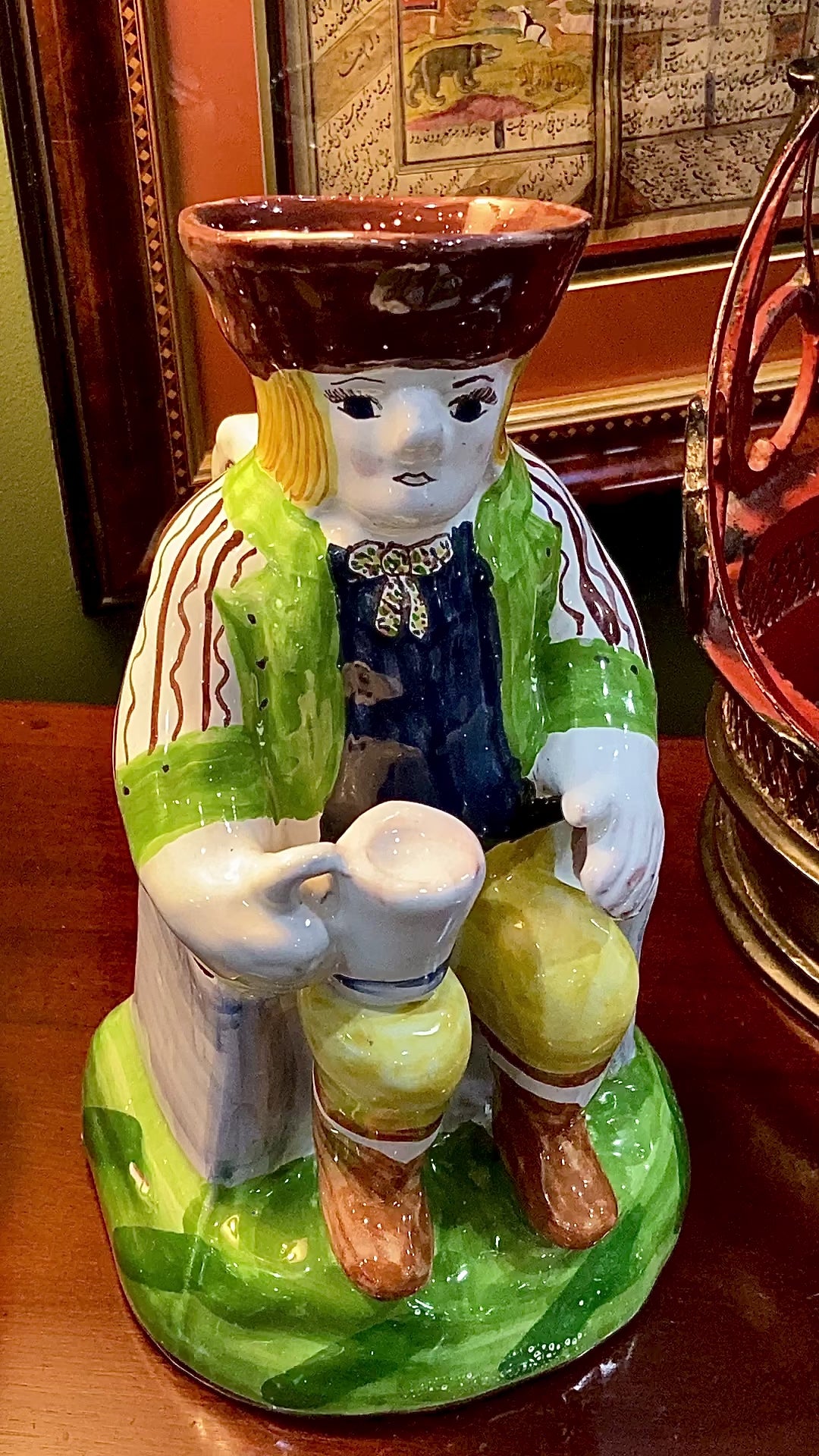 Repro 17th Century Antique Portuguese Sailor Figural Toby Ceramic Folk Pitcher Video