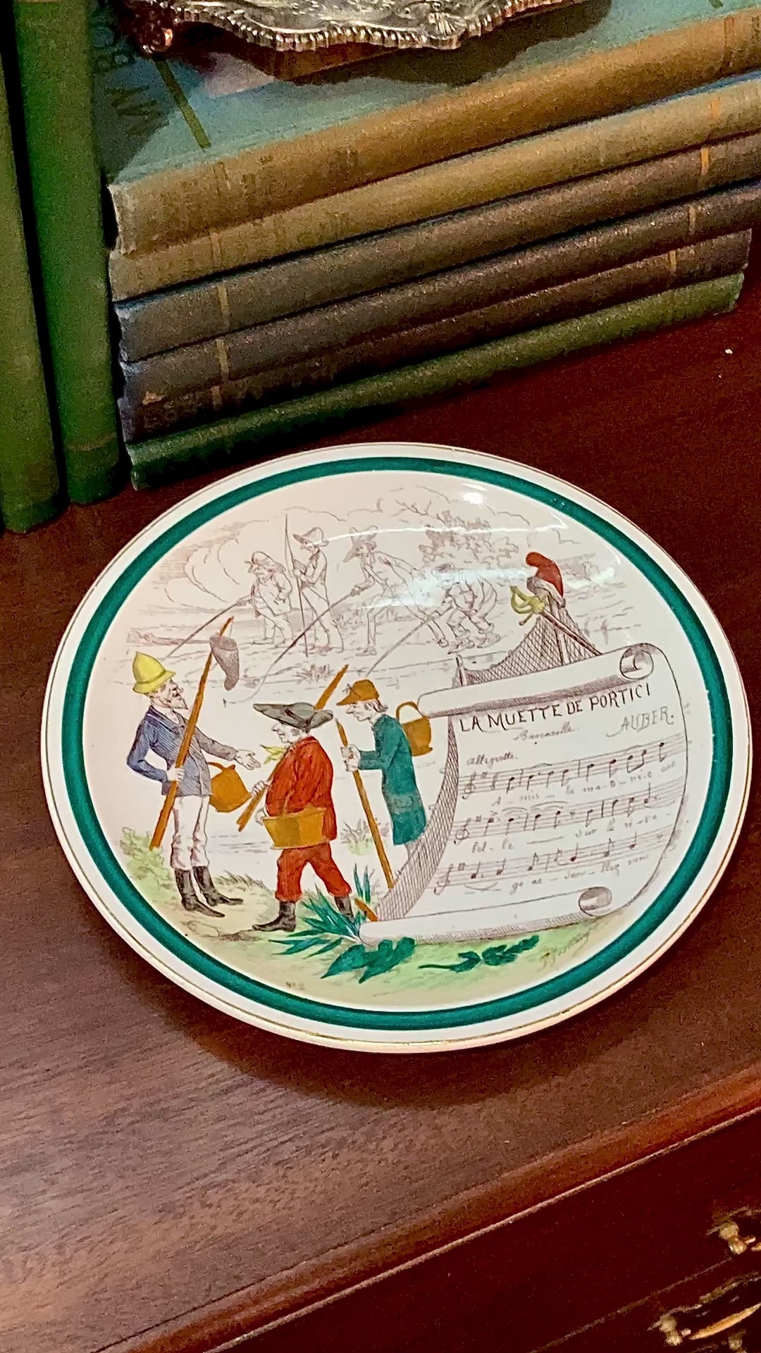 Antique 19th Century French Transfer Decorated Musical Scene Porcelain Plate