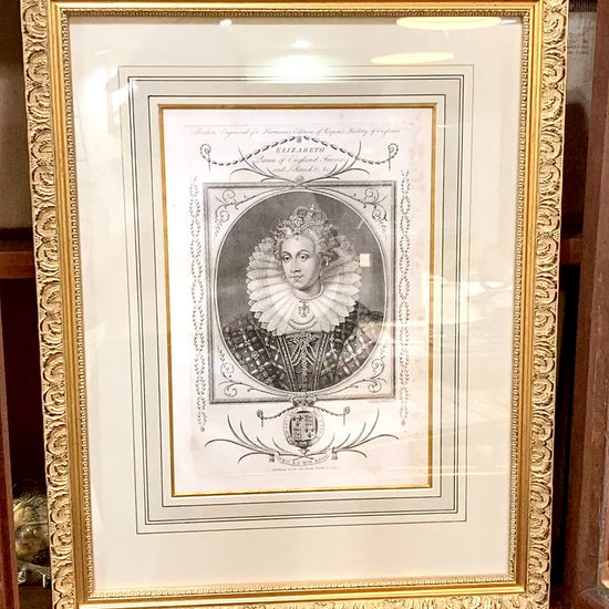 Pair Antique 18th Century Royal England Scotland Queen Framed Prints