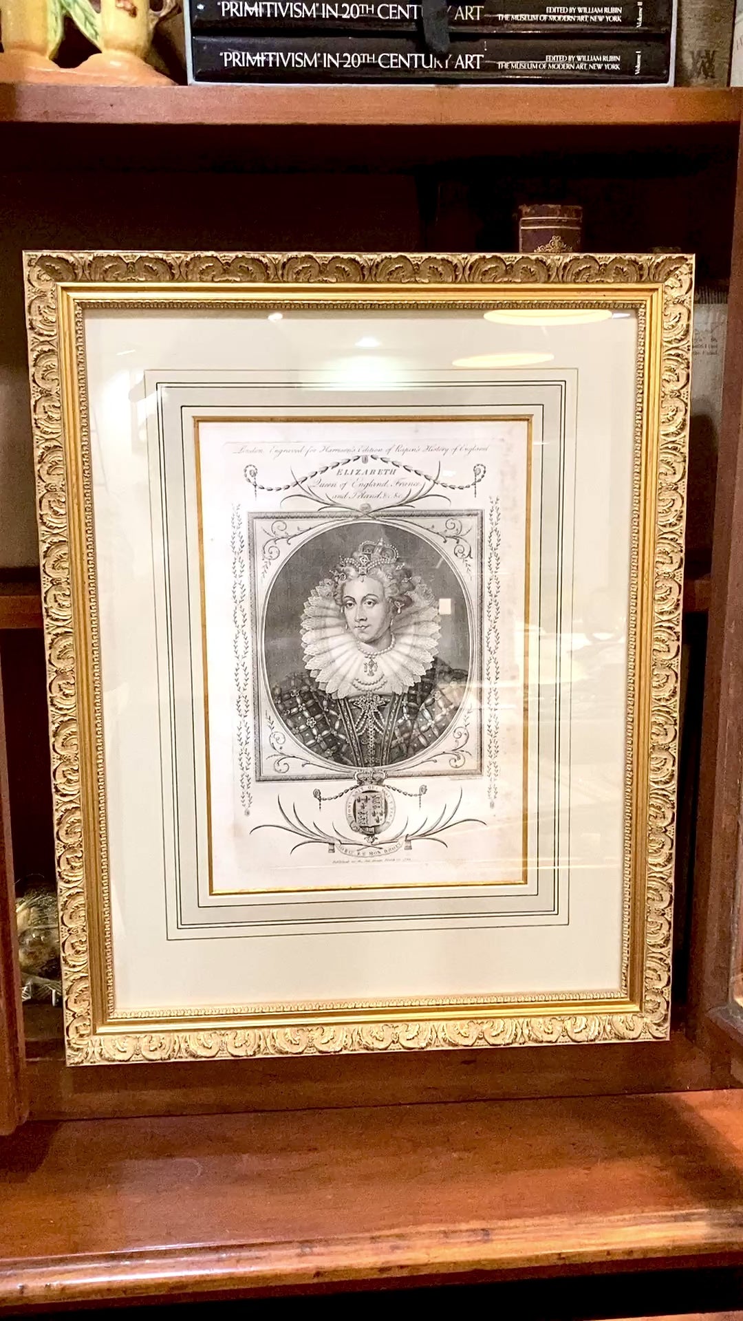 Pair Antique 18th Century Royal England Scotland Queen Framed Prints