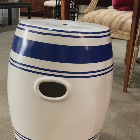 New Port 68 Blue Striped White Modern Ceramic Garden Stool Side Table