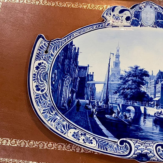 Antique 1910 Delft Blue White Hand Painted Landscape Porcelain Wall Plaque Video