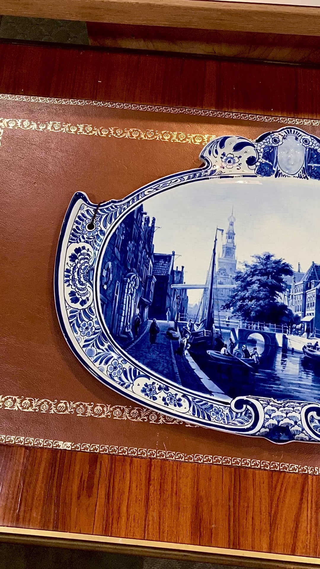 Antique 1910 Delft Blue White Hand Painted Landscape Porcelain Wall Plaque Video