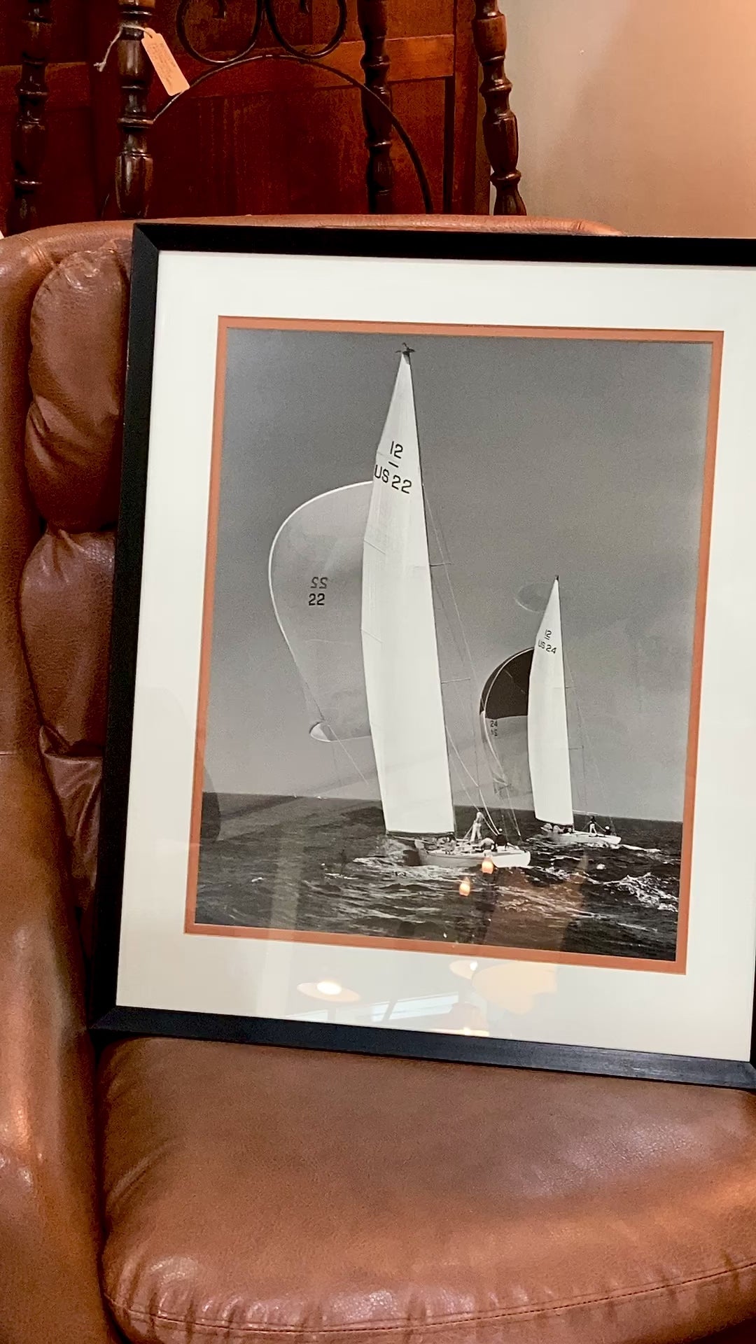 Vintage Stanley Rosenfeld Black & White Sailing Two Boat Framed Photograph Video