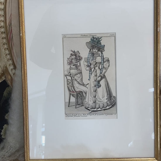 Framed Antique French 19th Century 1827 Parisian Fashion Plate Print