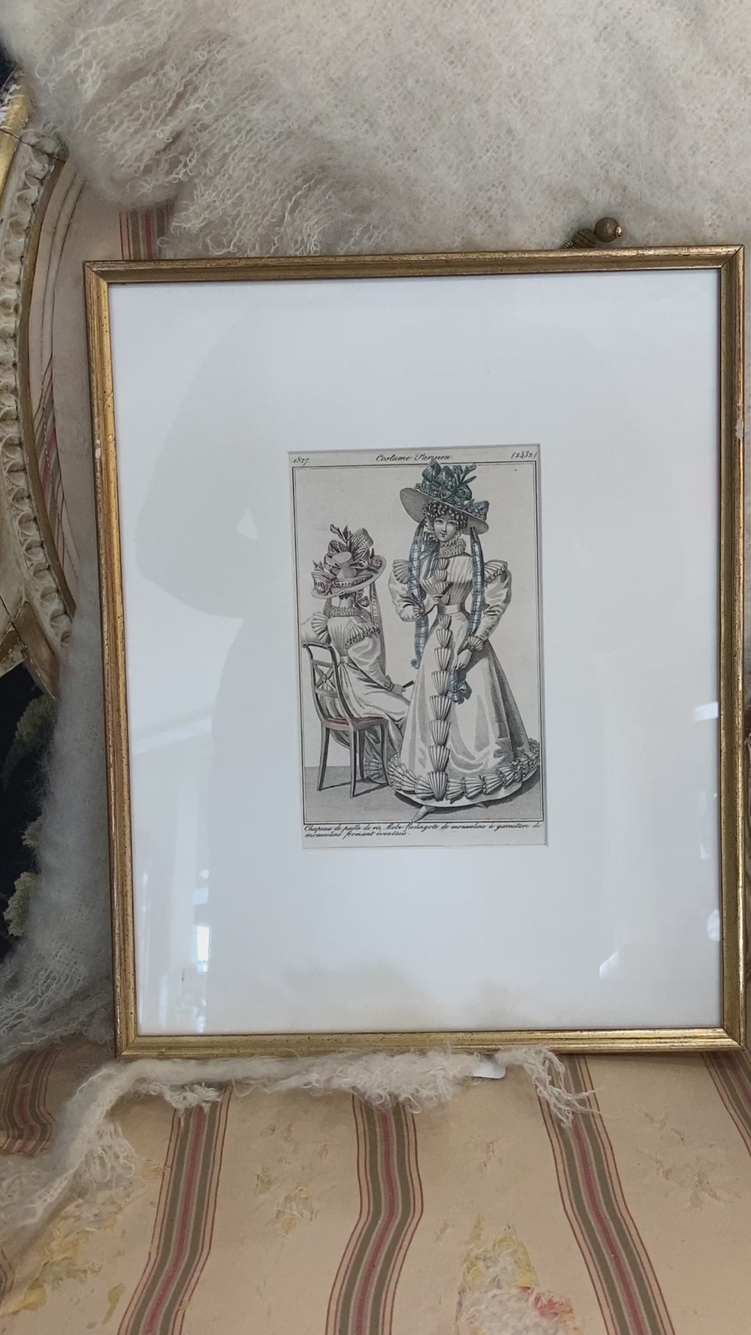 Framed Antique French 19th Century 1827 Parisian Fashion Plate Print