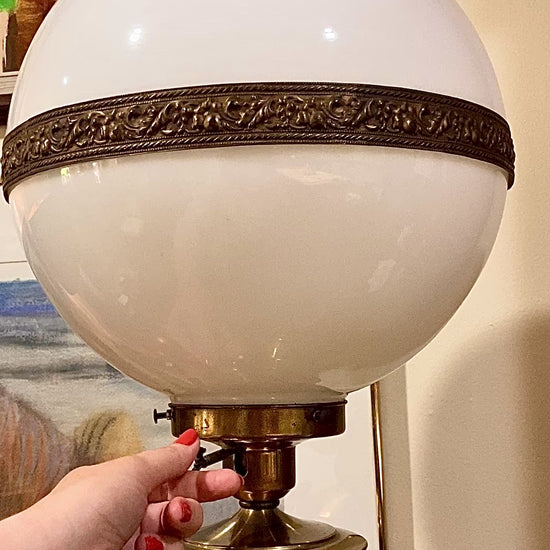 Antique 19th Century Samovar Milk Glass Globe Table Lamp Light Video