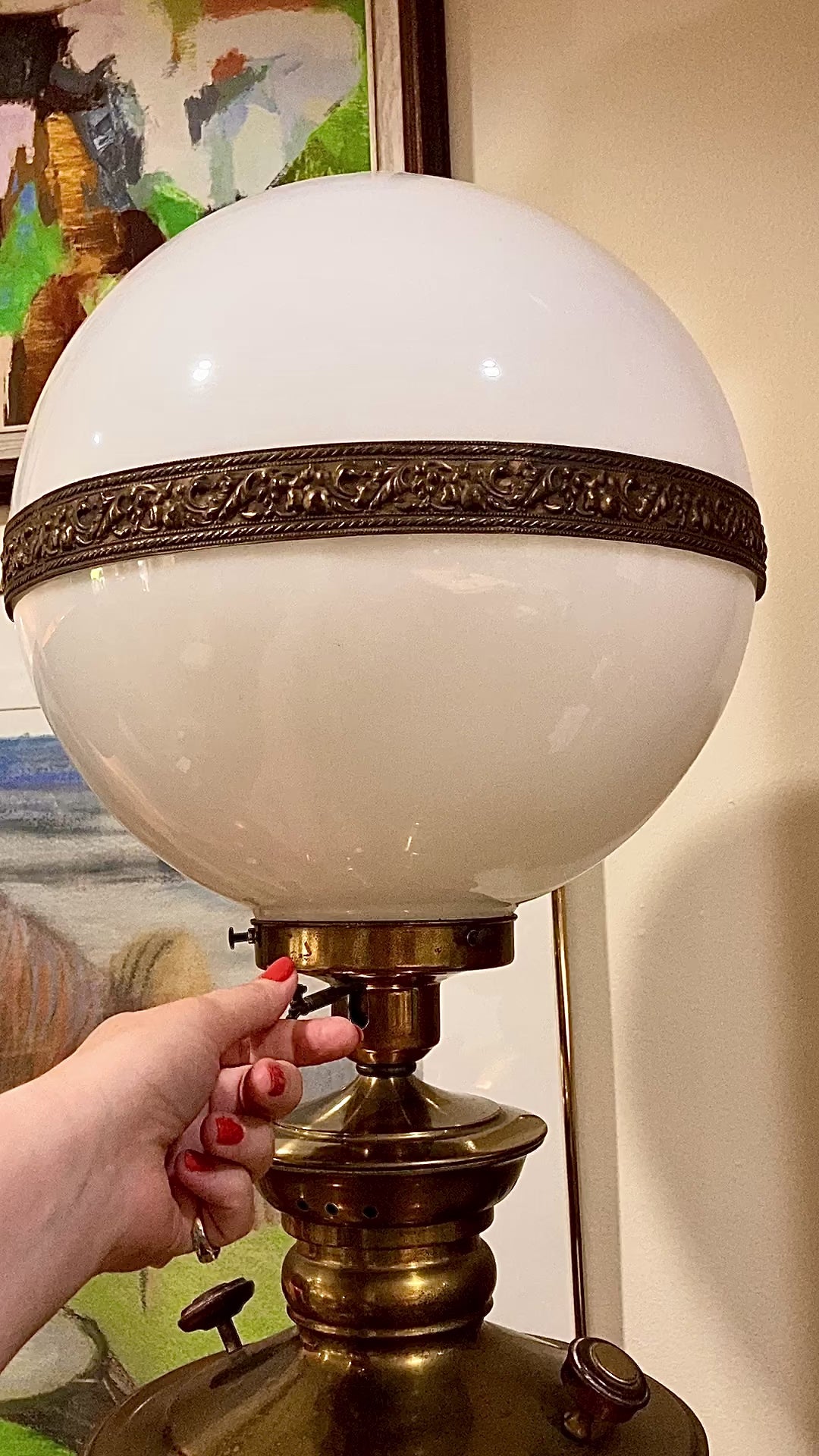 Antique 19th Century Samovar Milk Glass Globe Table Lamp Light Video