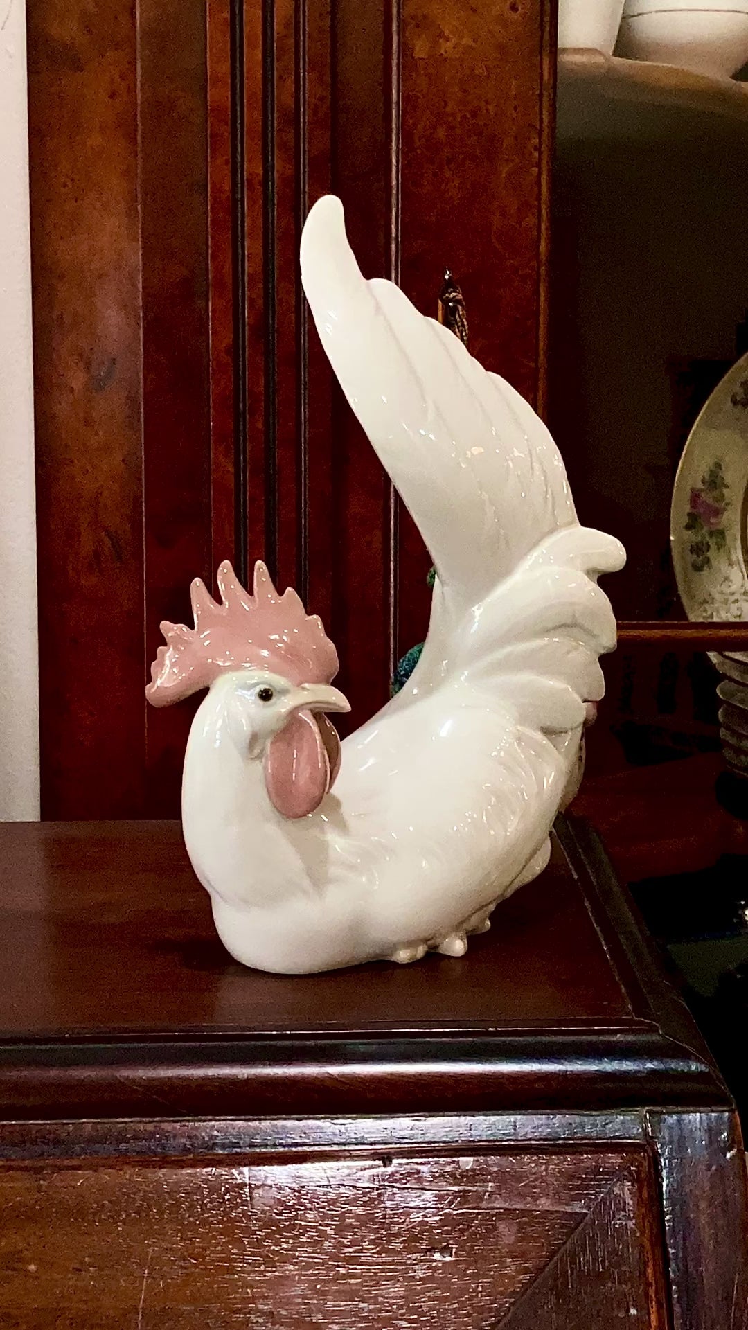 Vintage Lladro White Rooster Spanish Porcelain Figurine Sculpture