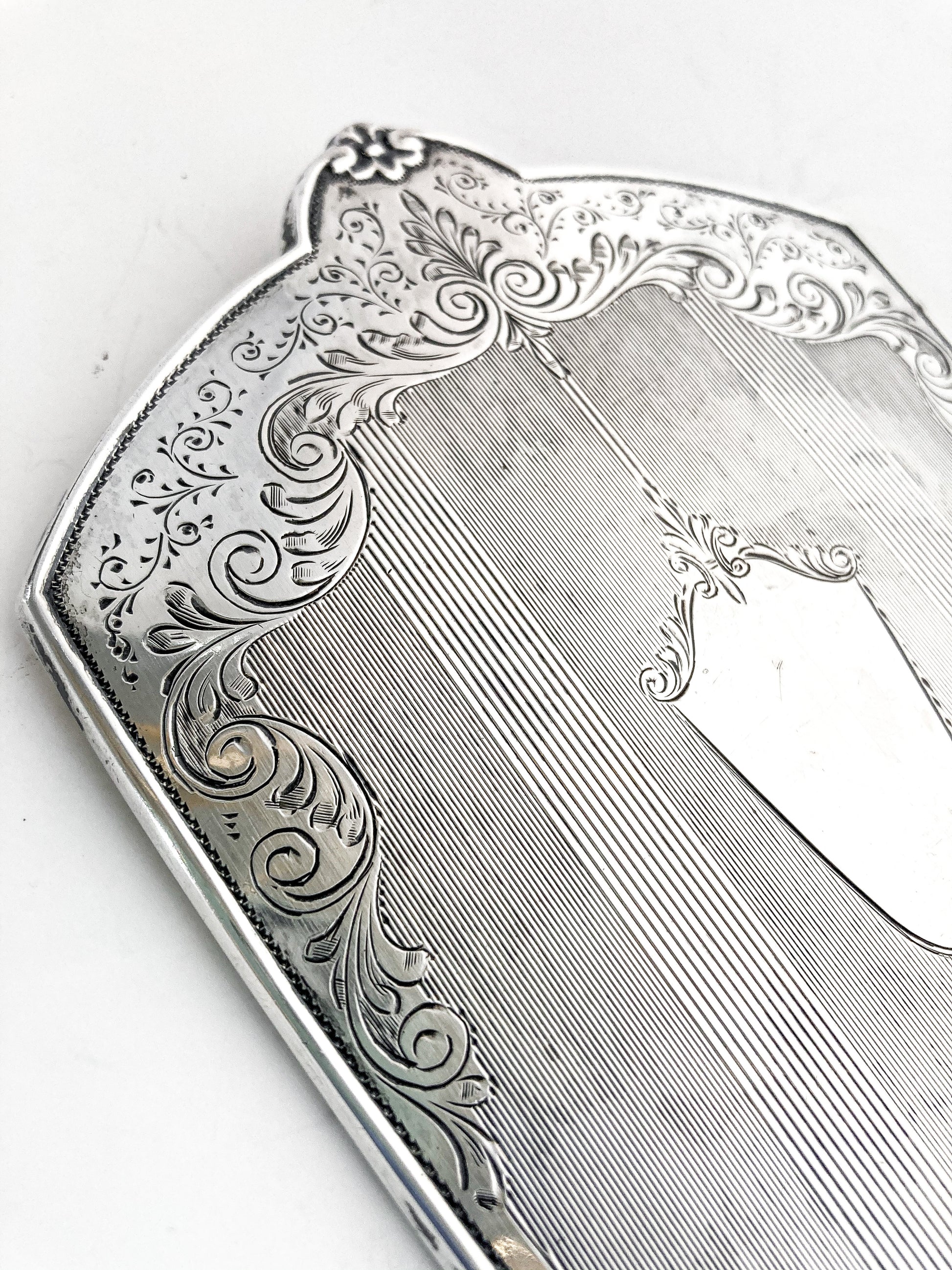 Vintage Haddon Hall Sterling Silver Glamorous Vanity Hand Mirror Close Up Top