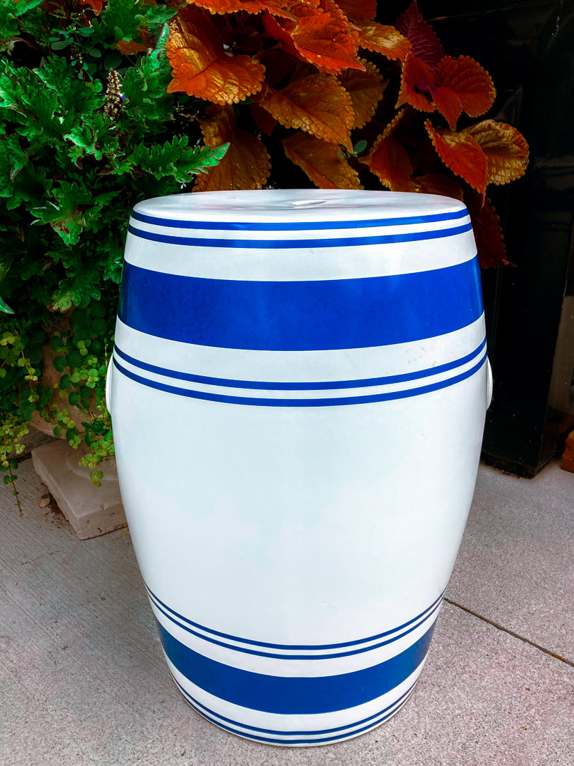 New Port 68 Blue Striped White Modern Ceramic Garden Stool Side Table 4